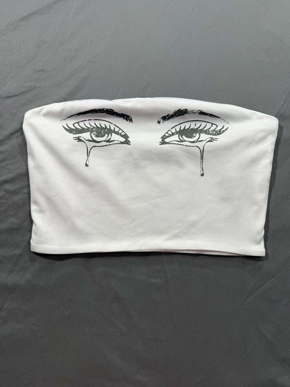 Finesse Samia White Graphic Crying Eyes Tube Top